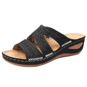 Stylish and Comfortable Plus Size Women's Gladiator Slip-On Platform  Wedge Sandals