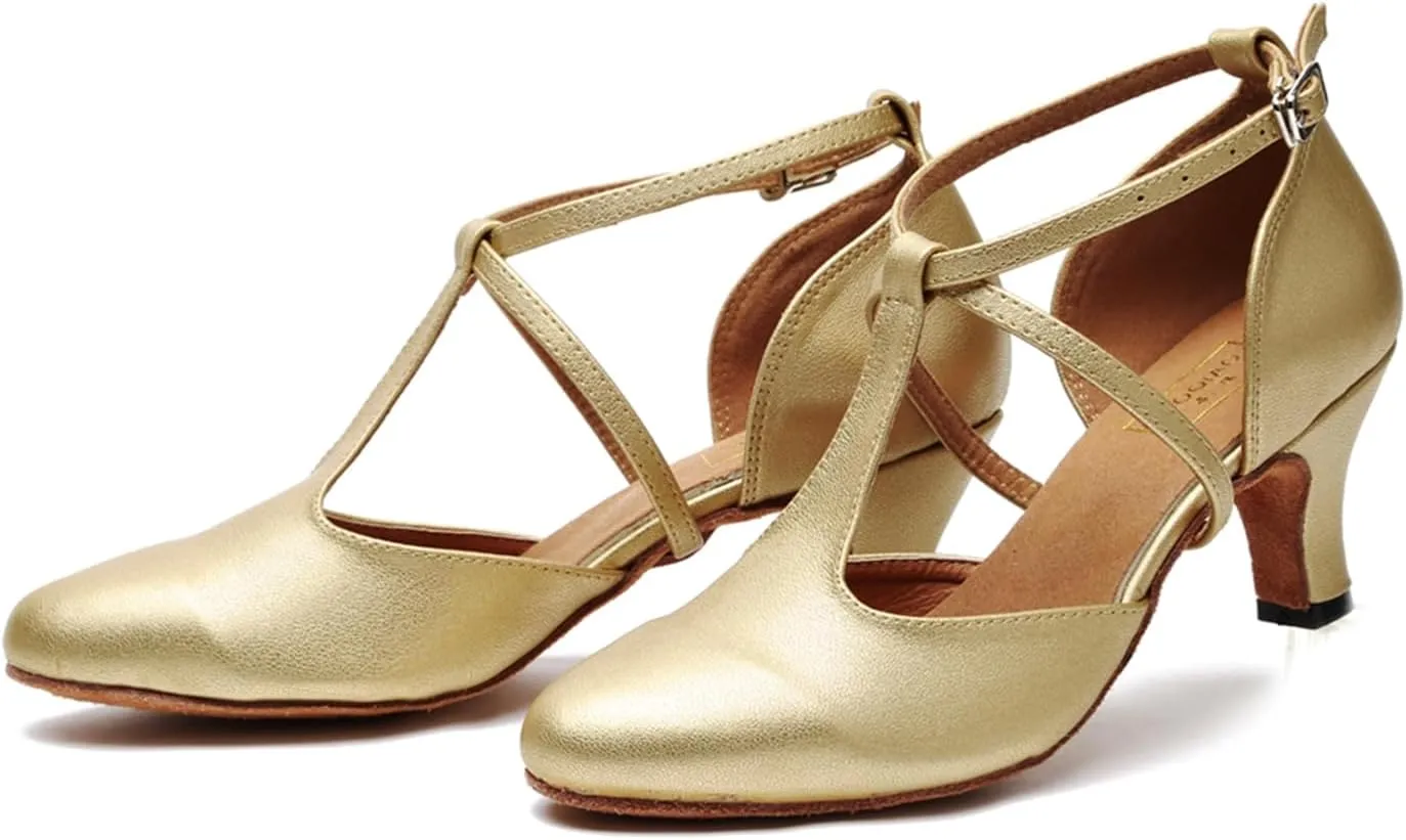 T-Strap Ballroom Dance Shoes for Women's Salsa Latin Tango Wedding Party
