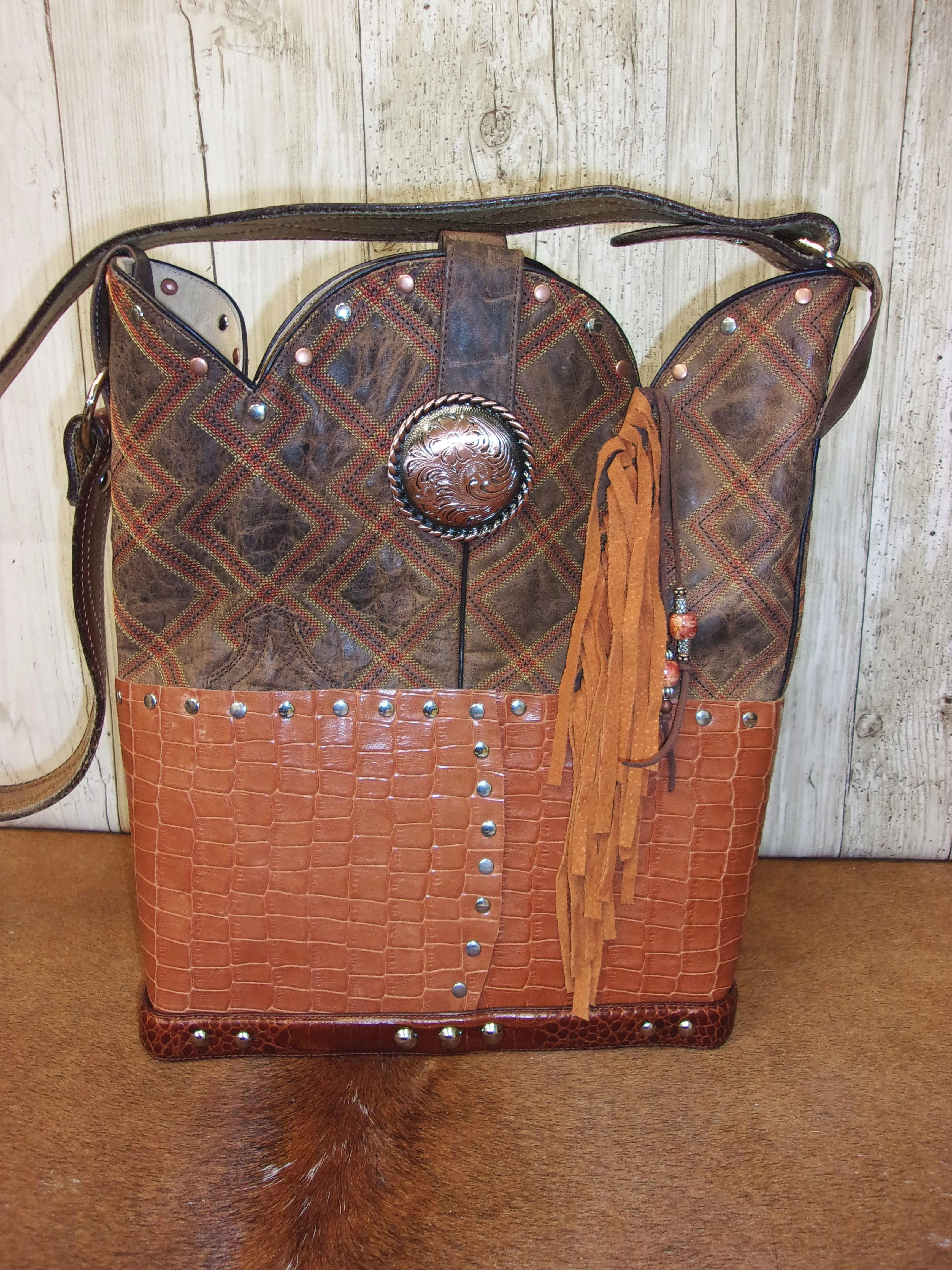 Top Shelf Cowboy Boot Purse with Fringe TS303