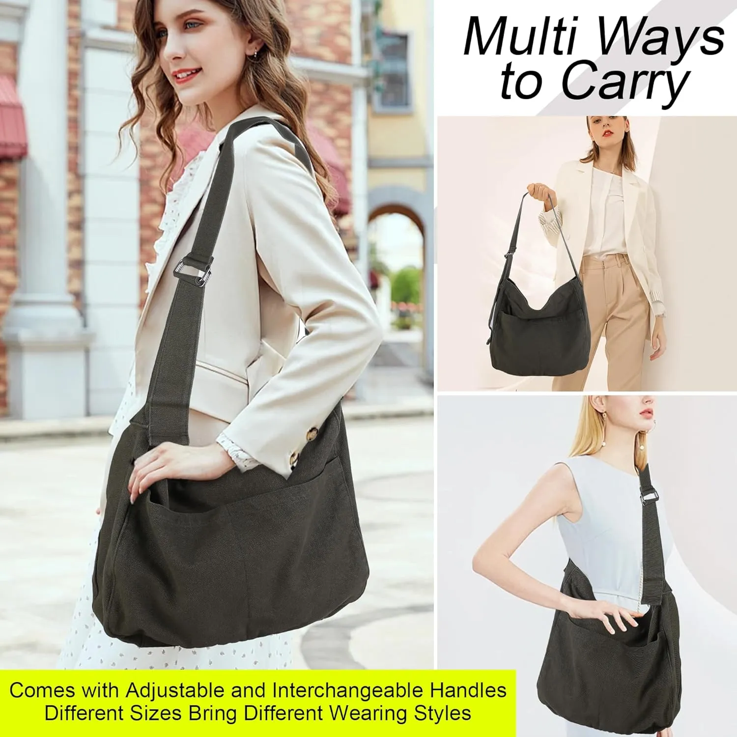 Tote Bag for Women Canvas Crossbody Shoulder Handbag with Multiple Pockets Casual Purse Messenger Bags Travel Work