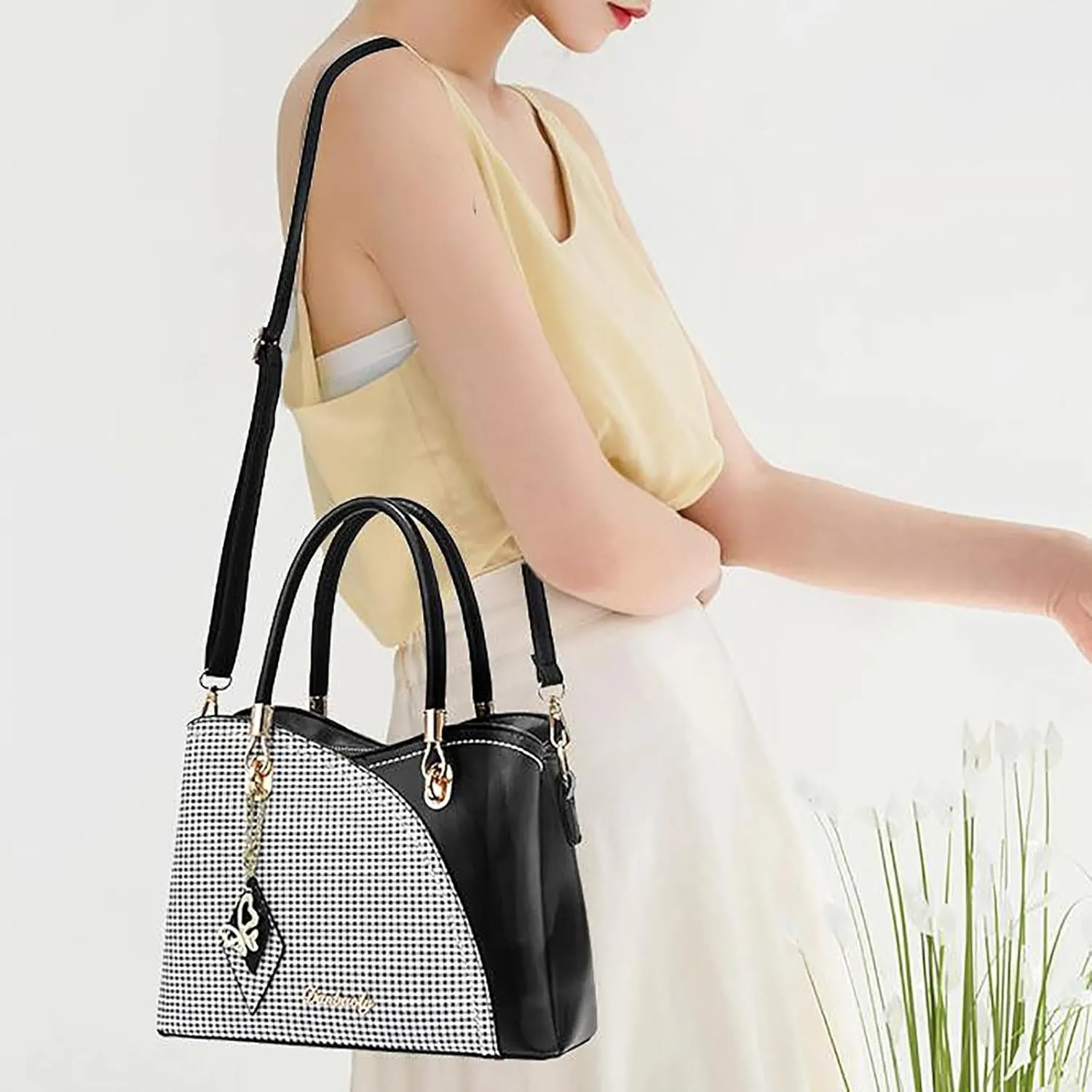 Tote Bag For Women Color Block Women Hobo Handbags Large Capacity Plaid Middle Shoulder Messenger Bag For Daily Work H