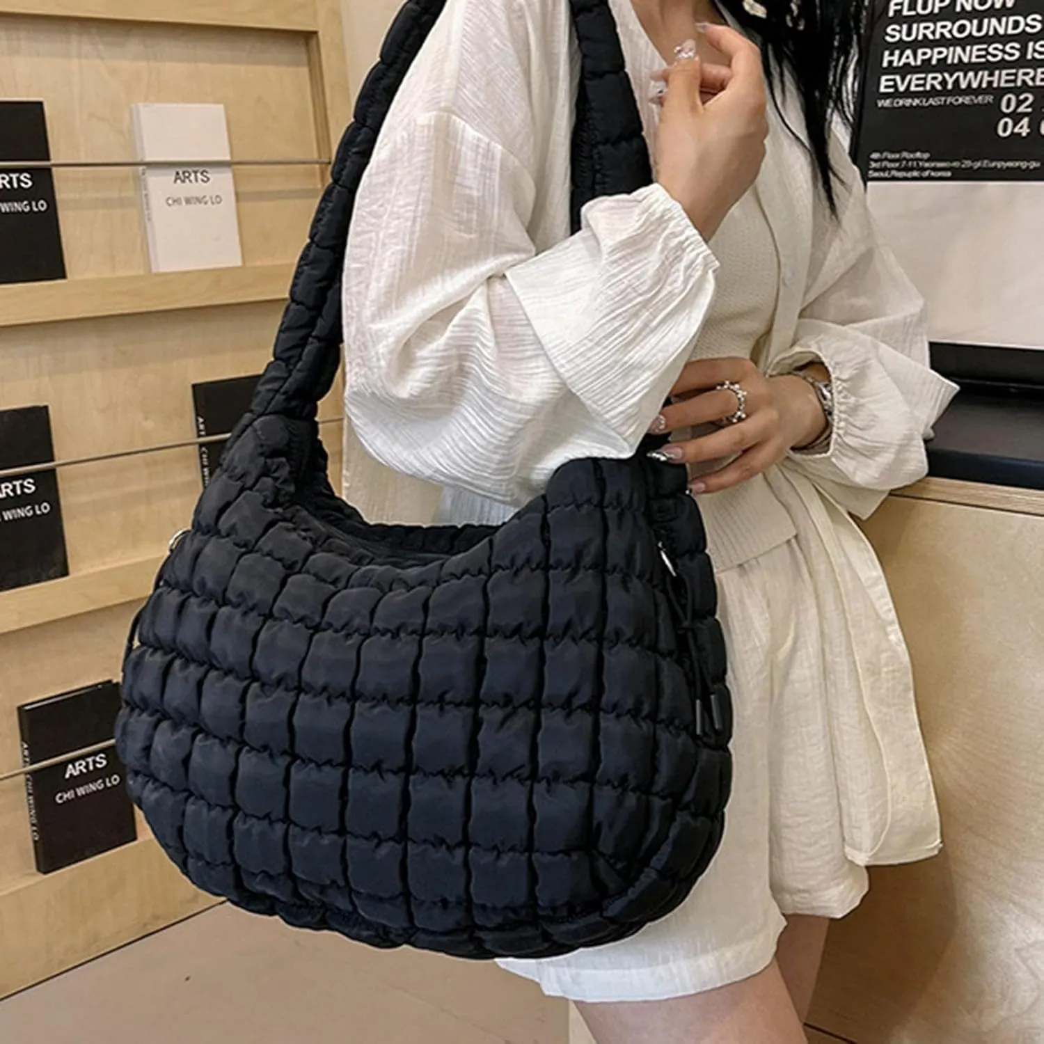 Tote Bag For Women Ladies Large Quilted Tote Bag Winter Soft Quilted Shoulder Bag Down Shoulder Bag Shopping Handbag H