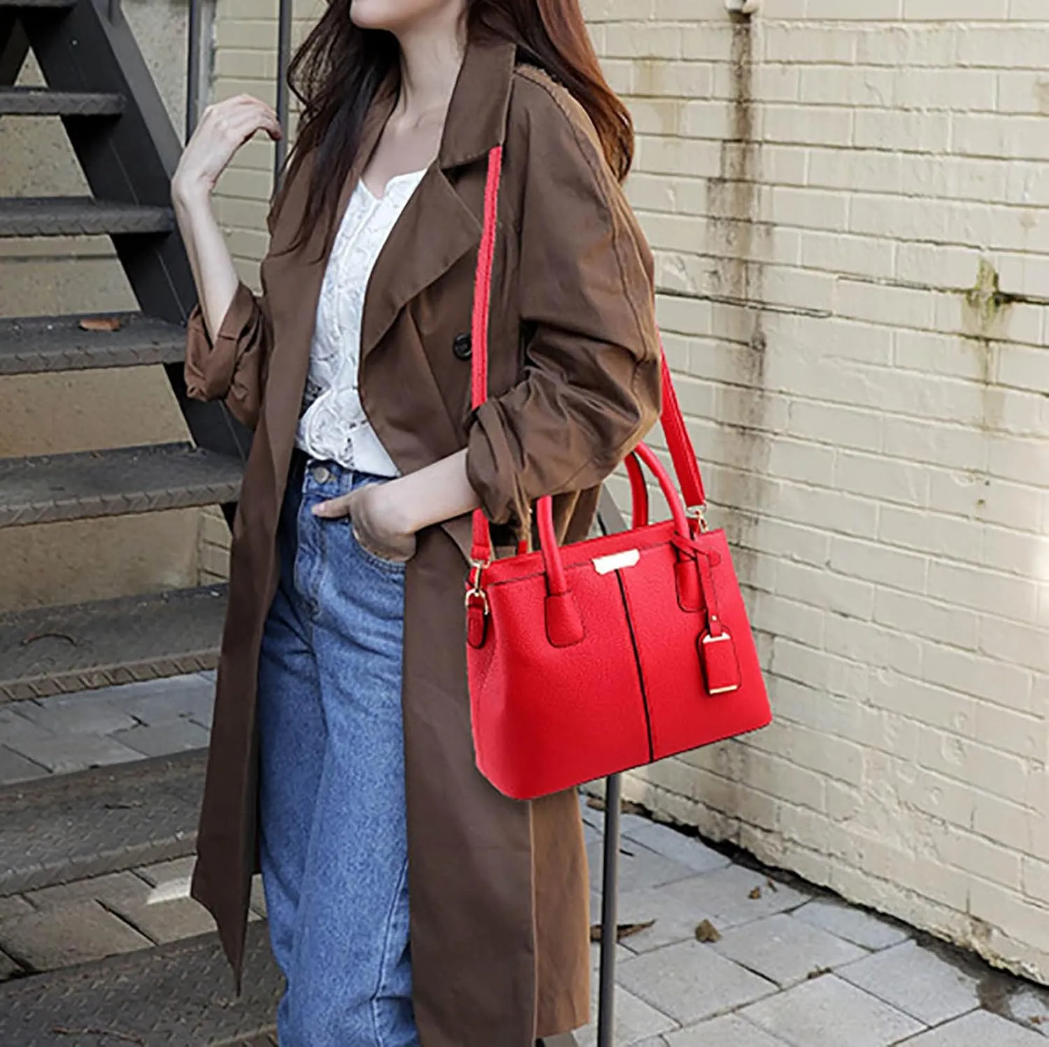 Tote Bag For Women Work Color Block Leather Large Handbags Shoulder Bag With Top Handle For Her Mom Sister