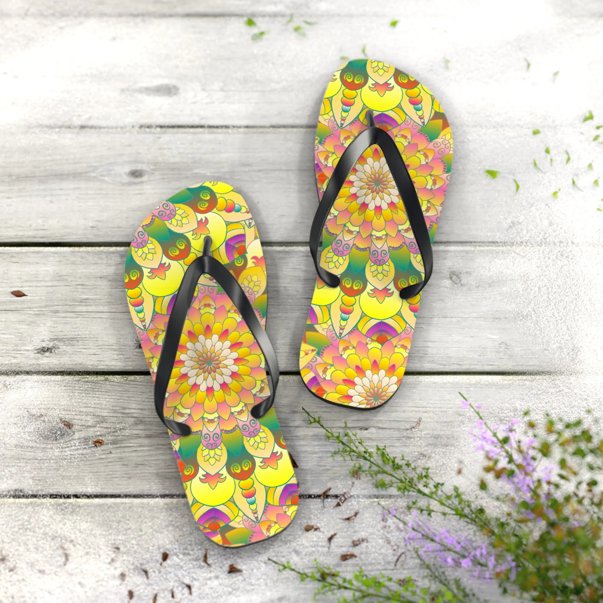 Vibrant Mandala Flip Flops - Stylish Sandals
