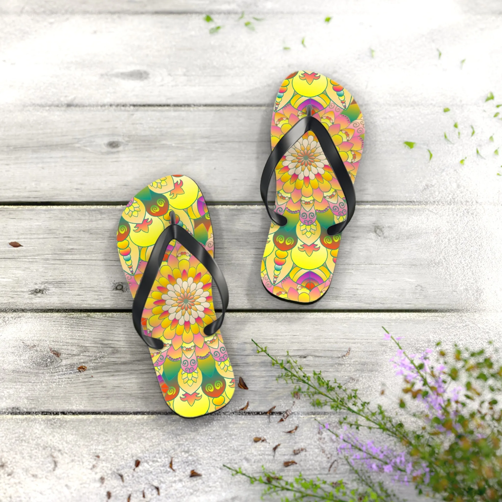 Vibrant Mandala Flip Flops - Stylish Sandals
