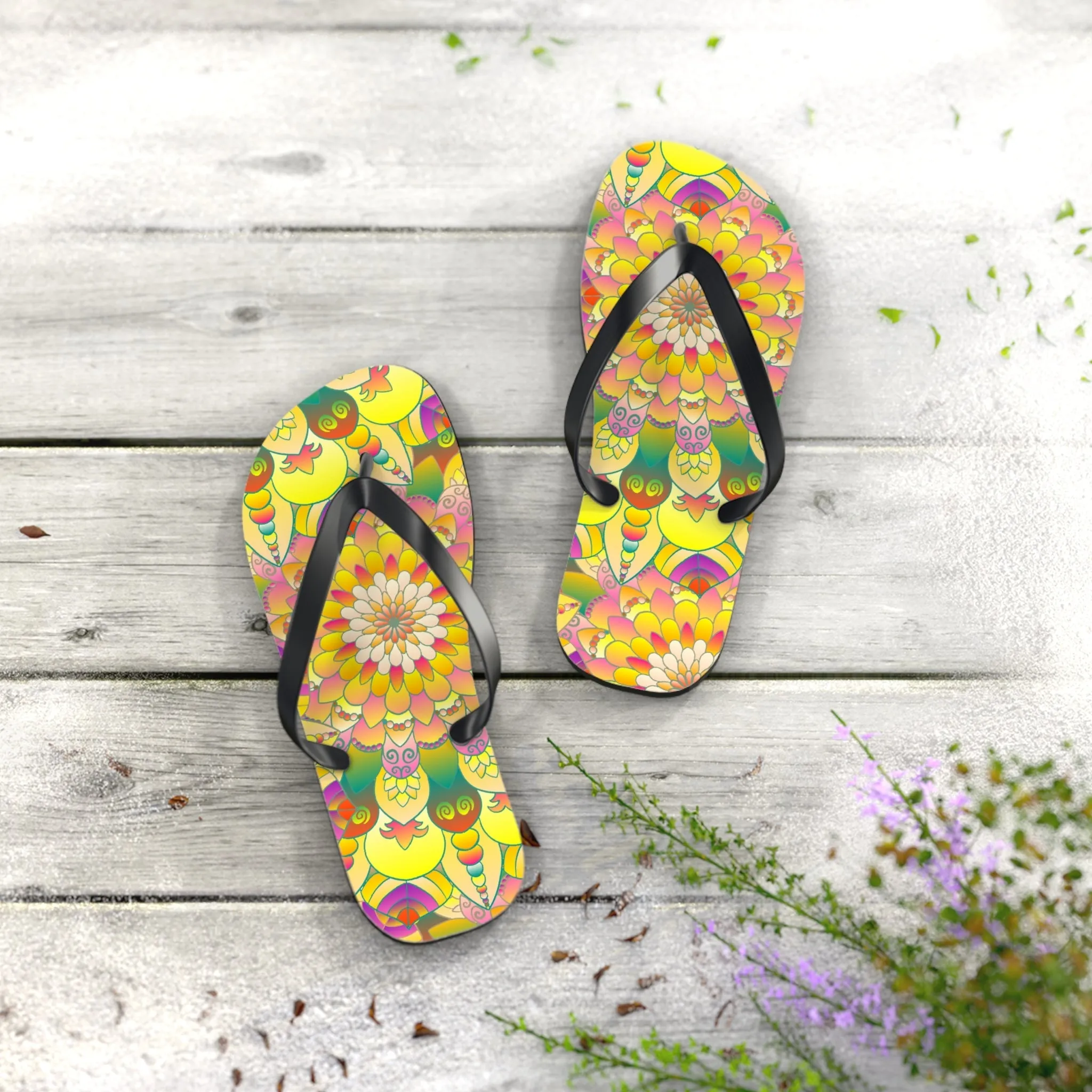 Vibrant Mandala Flip Flops - Stylish Sandals