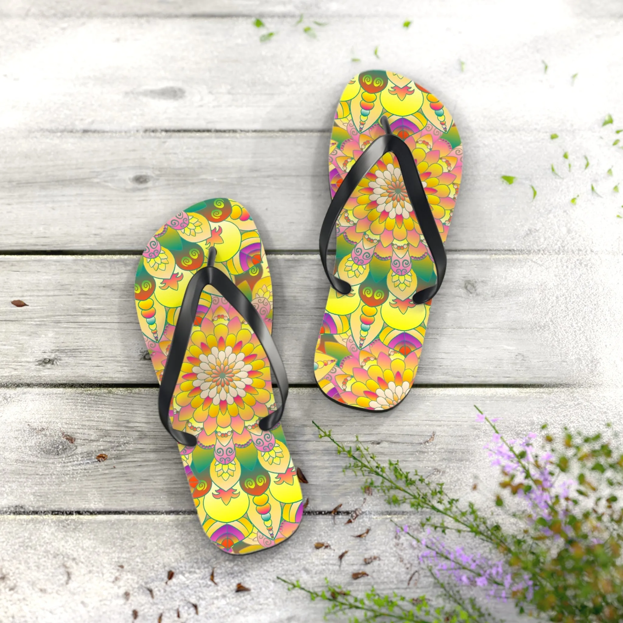 Vibrant Mandala Flip Flops - Stylish Sandals