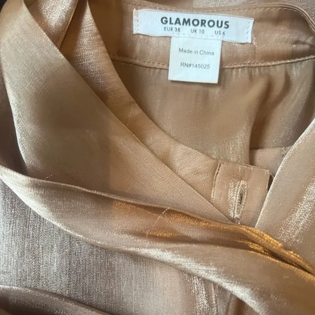 Vintage 1970s Glamorous Gold Pussybow Blouse