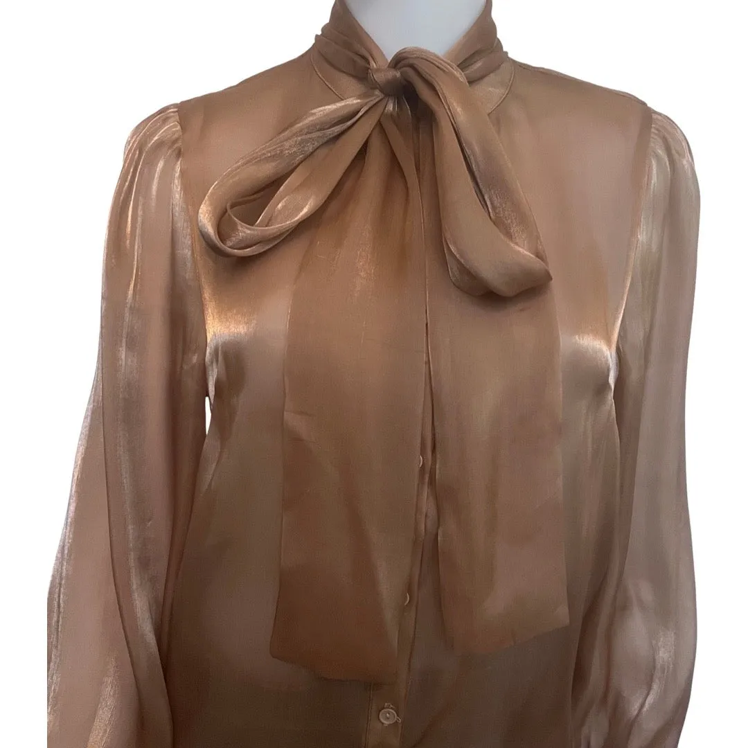 Vintage 1970s Glamorous Gold Pussybow Blouse
