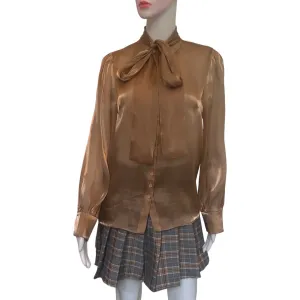 Vintage 1970s Glamorous Gold Pussybow Blouse