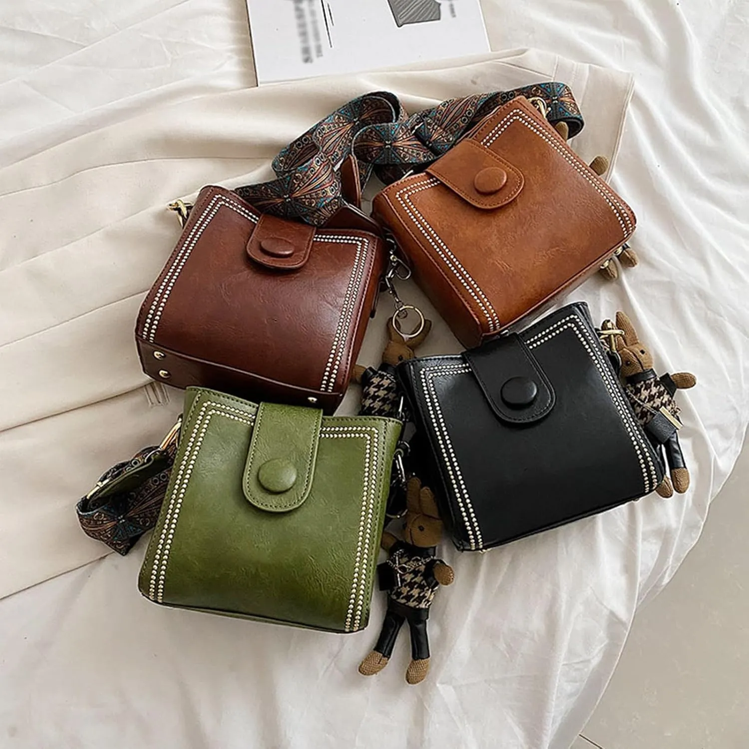 Vintage Fashion Bag with Adjustable Wider Shoulder Strap, Vintage Retro Small Water Bucket Bag Womens Crossbody Bag