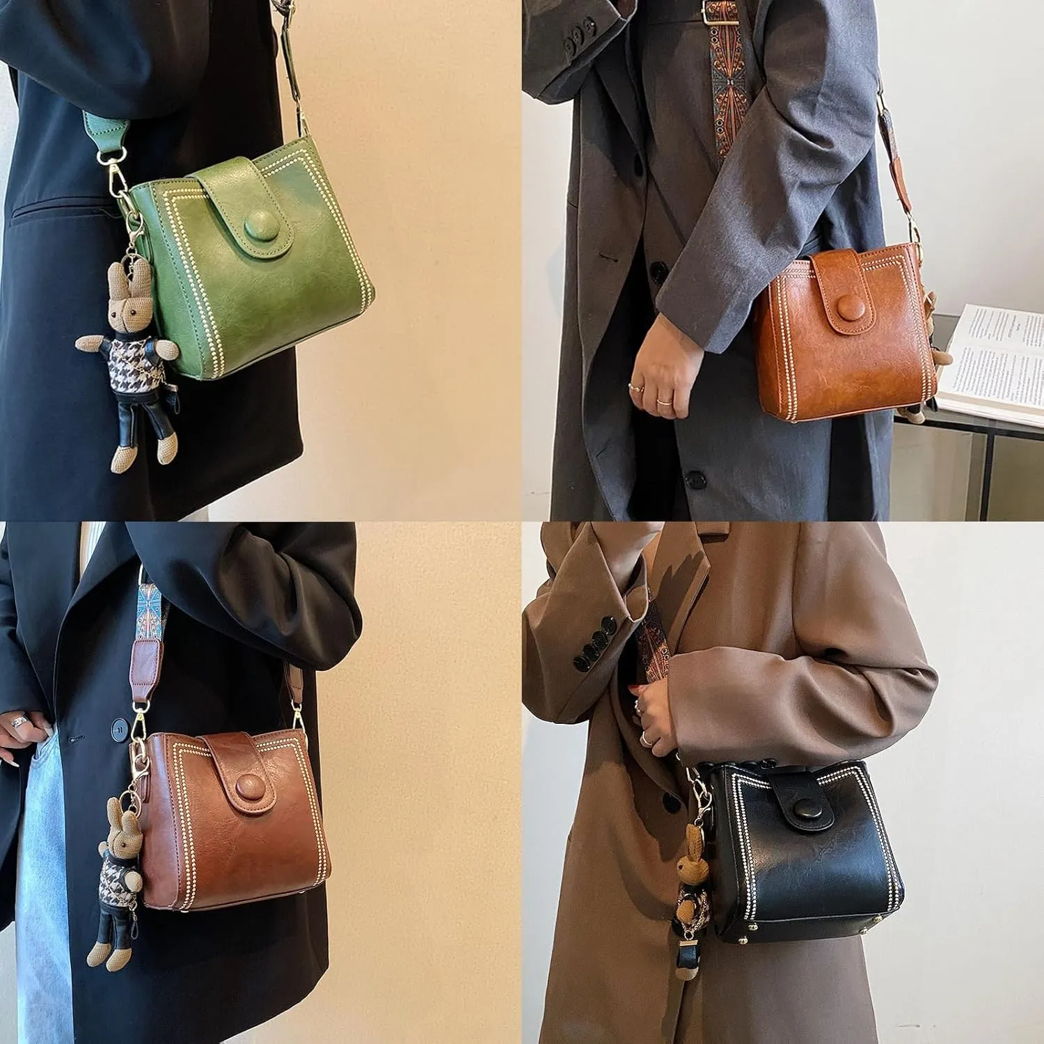 Vintage Fashion Bag with Adjustable Wider Shoulder Strap, Vintage Retro Small Water Bucket Bag Womens Crossbody Bag