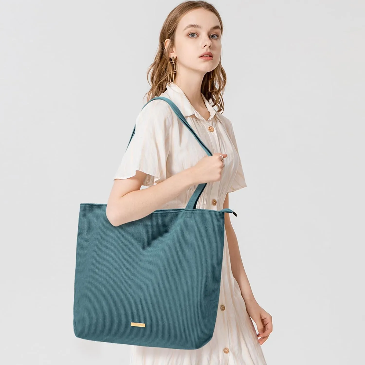 WantGor Women Corduroy Tote Bag, Large Shoulder Hobo Bags Casual Zipper Handbags Work Travel Shopping Bag with Pockets