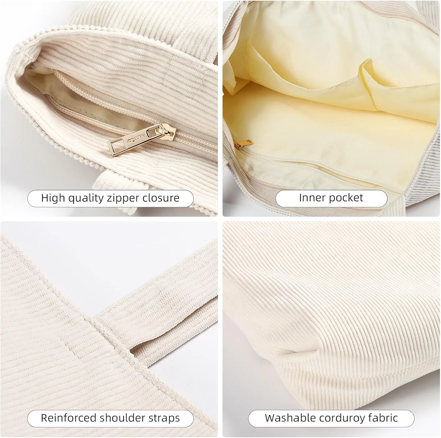 WantGor Women Corduroy Tote Bag, Large Shoulder Hobo Bags Casual Zipper Handbags Work Travel Shopping Bag with Pockets