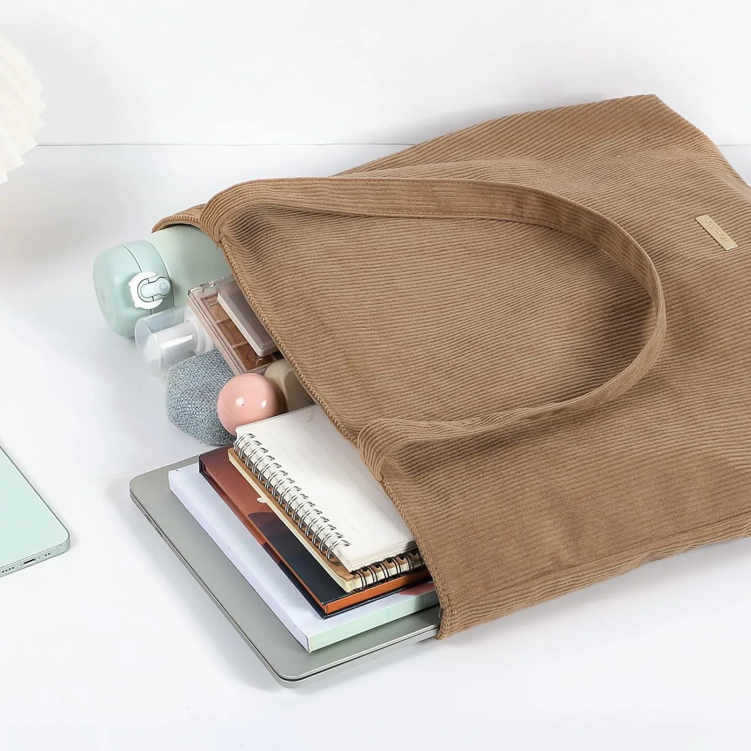 WantGor Women Corduroy Tote Bag, Large Shoulder Hobo Bags Casual Zipper Handbags Work Travel Shopping Bag with Pockets