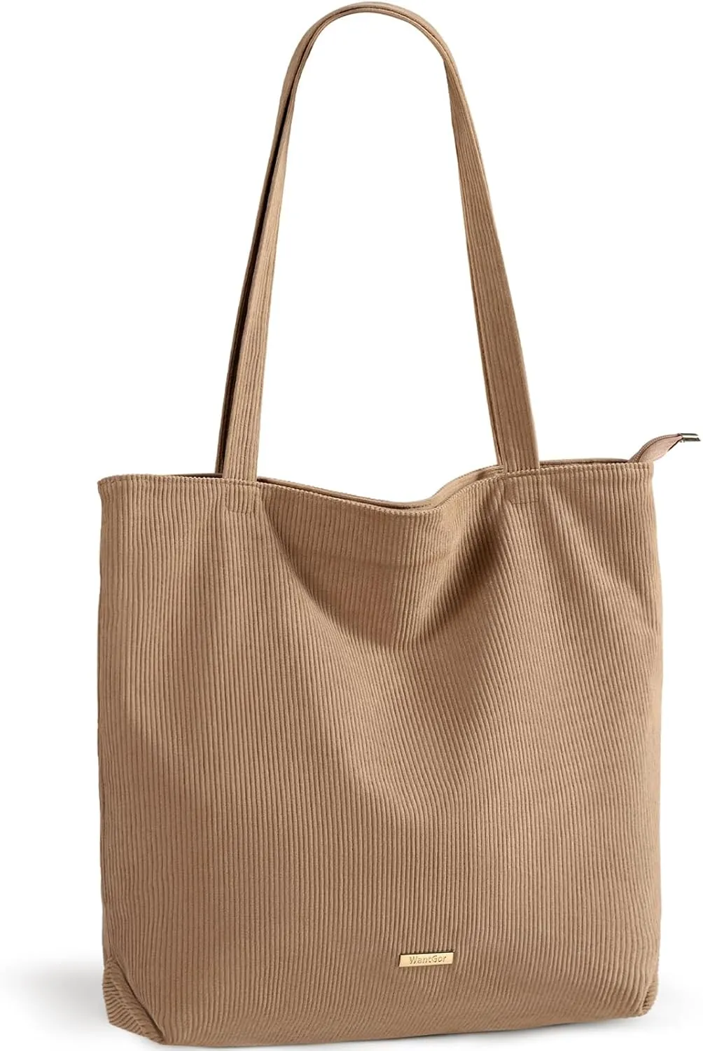 WantGor Women Corduroy Tote Bag, Large Shoulder Hobo Bags Casual Zipper Handbags Work Travel Shopping Bag with Pockets
