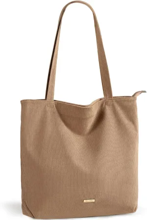 WantGor Women Corduroy Tote Bag, Large Shoulder Hobo Bags Casual Zipper Handbags Work Travel Shopping Bag with Pockets