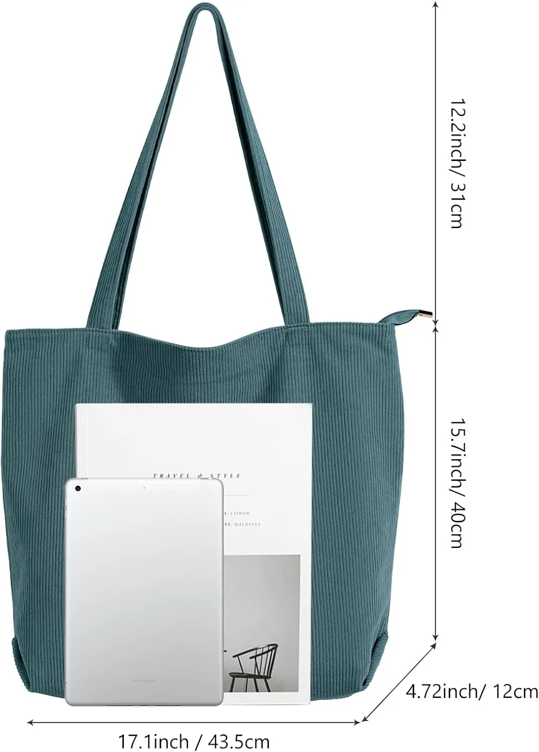 WantGor Women Corduroy Tote Bag, Large Shoulder Hobo Bags Casual Zipper Handbags Work Travel Shopping Bag with Pockets