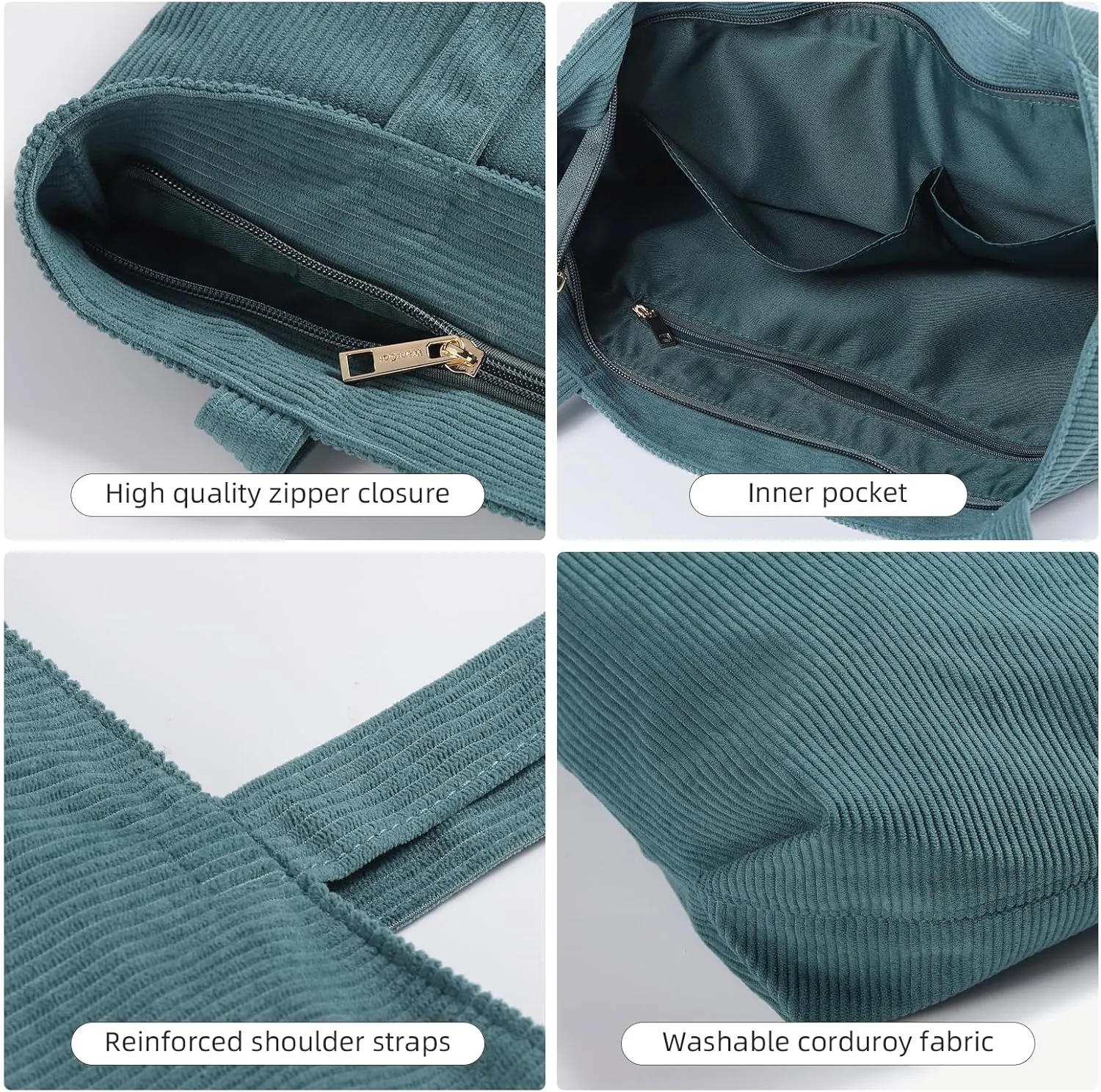 WantGor Women Corduroy Tote Bag, Large Shoulder Hobo Bags Casual Zipper Handbags Work Travel Shopping Bag with Pockets
