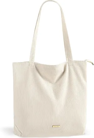 WantGor Women Corduroy Tote Bag, Large Shoulder Hobo Bags Casual Zipper Handbags Work Travel Shopping Bag with Pockets