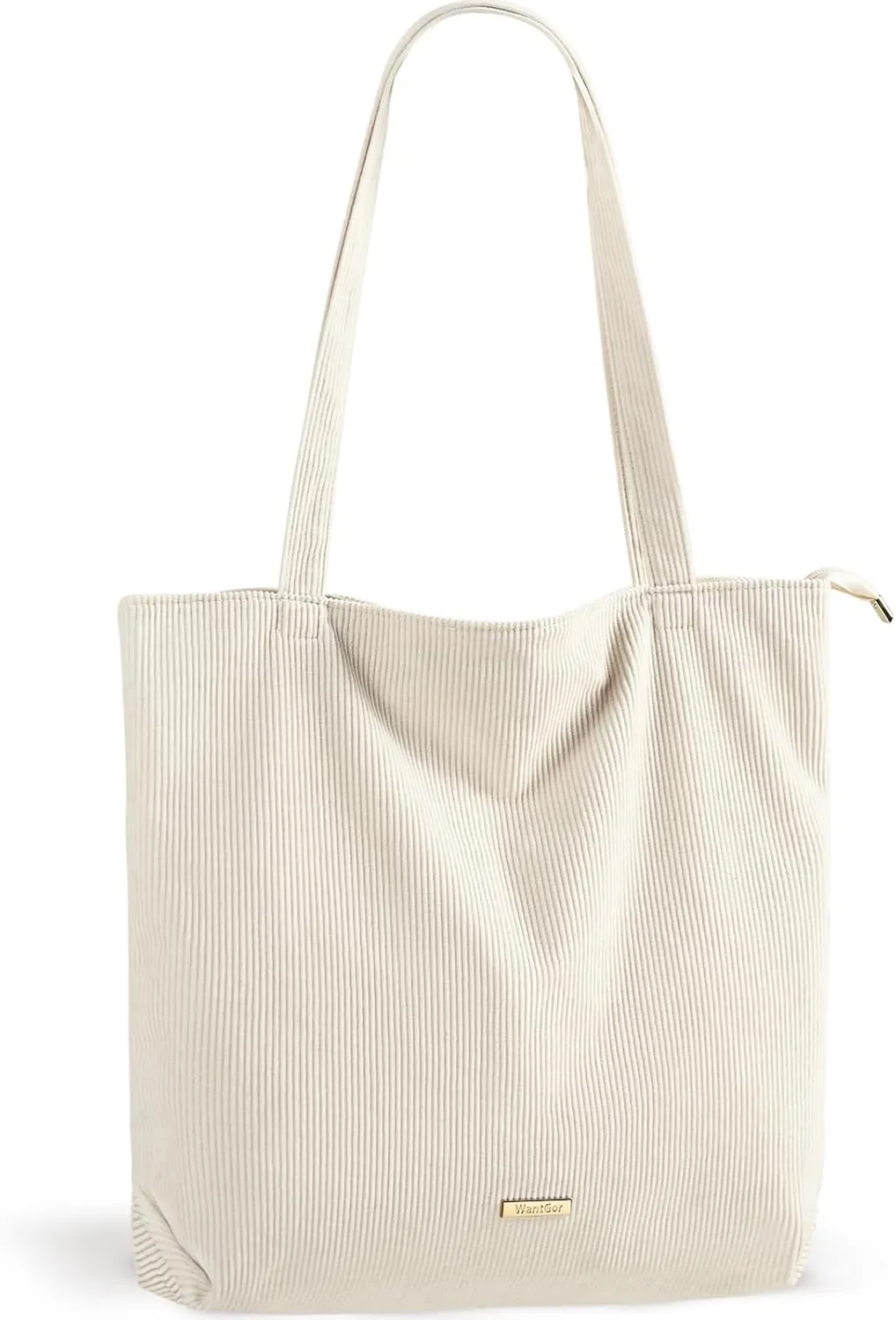 WantGor Women Corduroy Tote Bag, Large Shoulder Hobo Bags Casual Zipper Handbags Work Travel Shopping Bag with Pockets