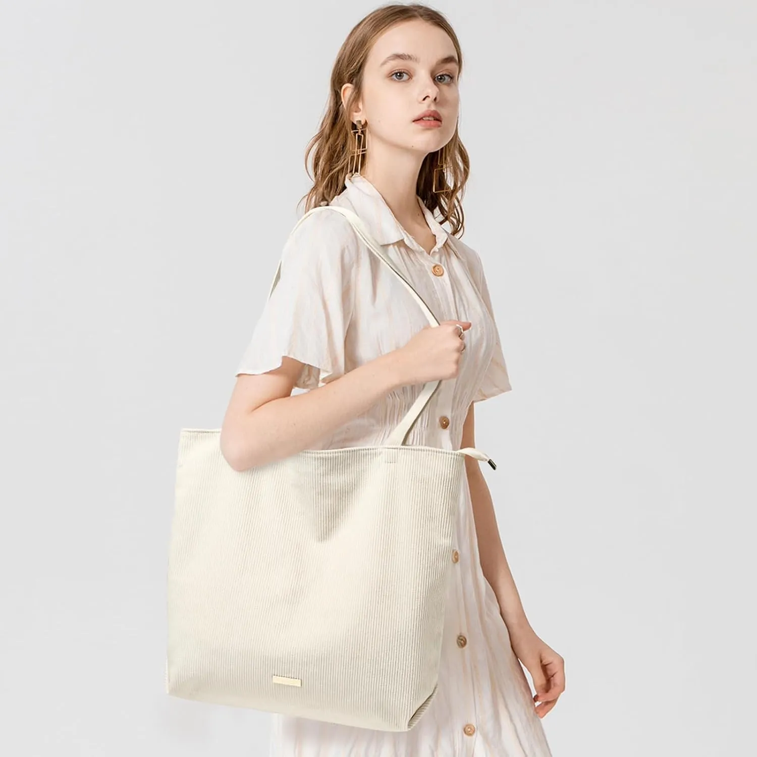 WantGor Women Corduroy Tote Bag, Large Shoulder Hobo Bags Casual Zipper Handbags Work Travel Shopping Bag with Pockets