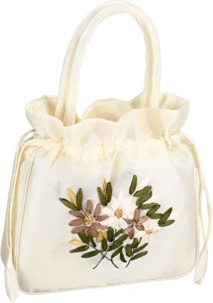 White Women's Evening Bag Floral Pattern for Ladies Small Drawstring Clutch Purse