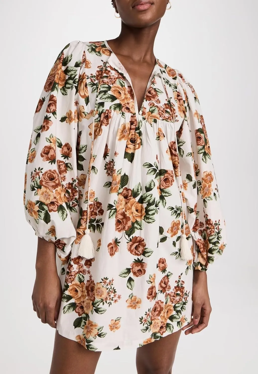 Women Boho Babydoll Short Dress Vintage Floral V Neck Mini Shirt Dress Bohemian Puff Sleeve Flowy Summer Sundress