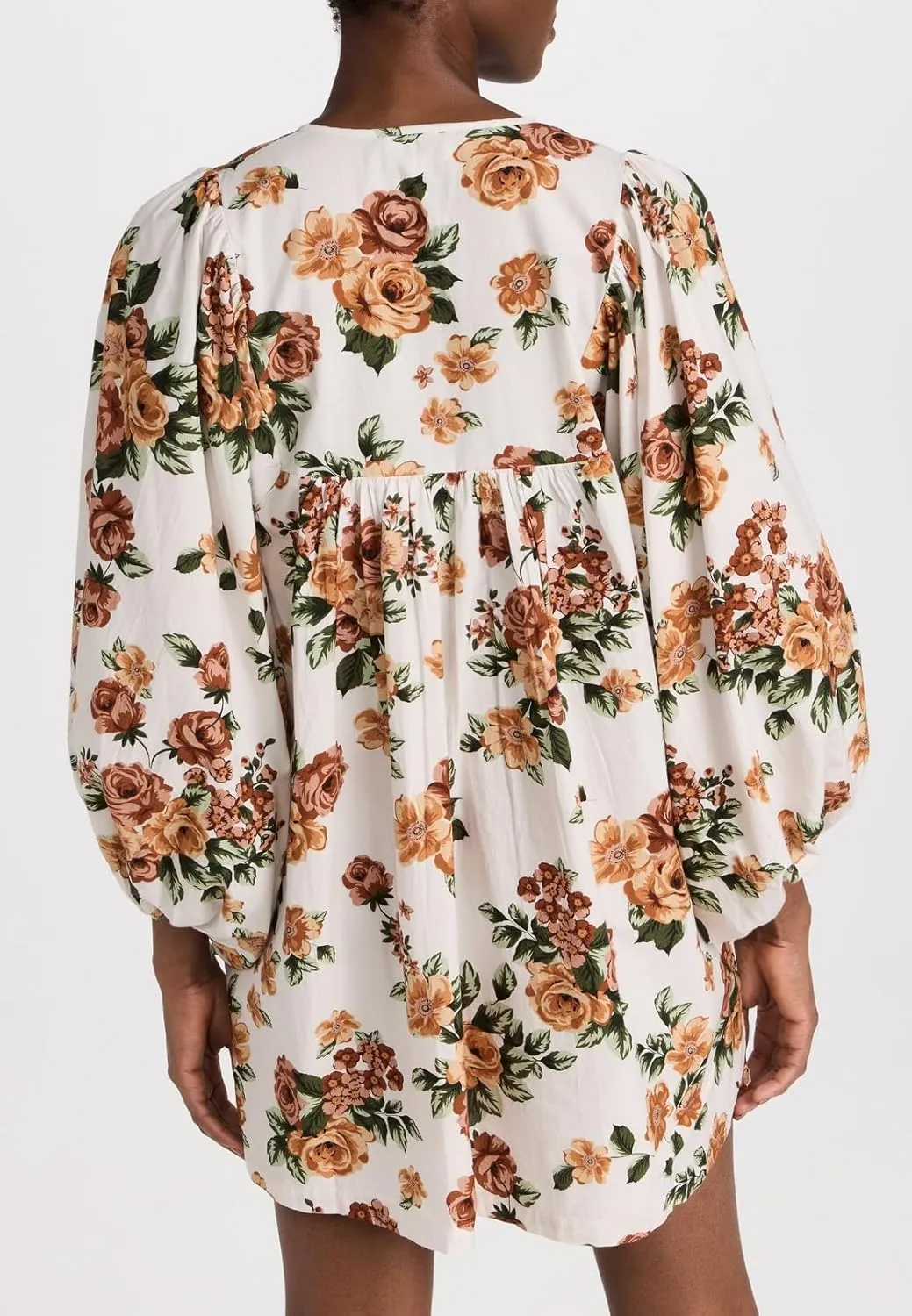 Women Boho Babydoll Short Dress Vintage Floral V Neck Mini Shirt Dress Bohemian Puff Sleeve Flowy Summer Sundress