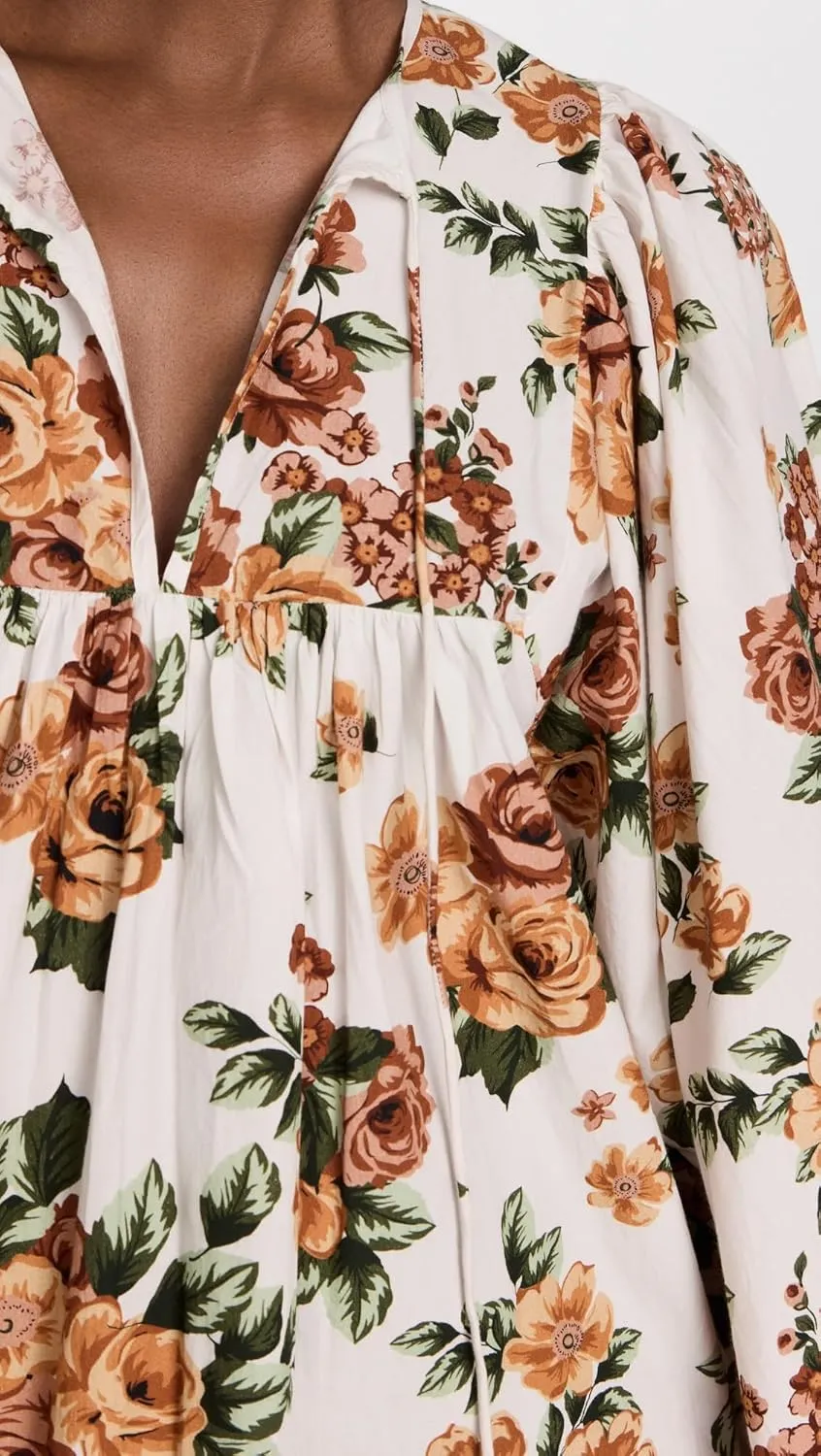 Women Boho Babydoll Short Dress Vintage Floral V Neck Mini Shirt Dress Bohemian Puff Sleeve Flowy Summer Sundress