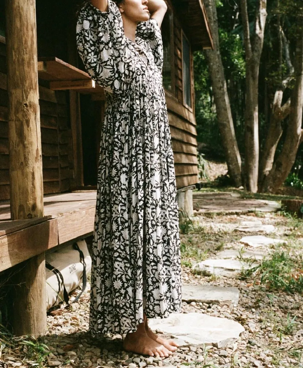 Women Boho Flowy Maxi Dress Floral Print Puff Sleeve Loose Dress Vintage Graphic Casual Swing A Line Beach Sundress