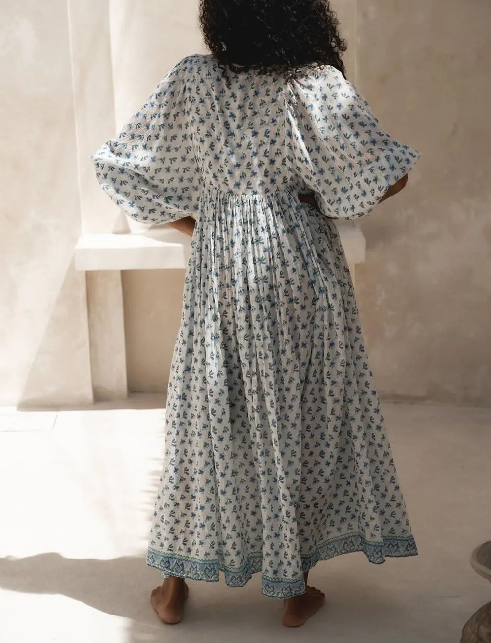 Women Boho Flowy Maxi Dress Floral Print Puff Sleeve Loose Dress Vintage Graphic Casual Swing A Line Beach Sundress