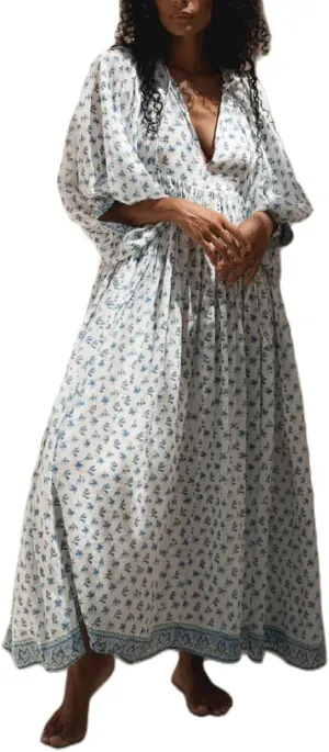 Women Boho Flowy Maxi Dress Floral Print Puff Sleeve Loose Dress Vintage Graphic Casual Swing A Line Beach Sundress