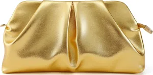Women Clutch Bag Dressy Formal Handbag Pleated PU Clutch Purse Detachable Chain Crossbody Bag