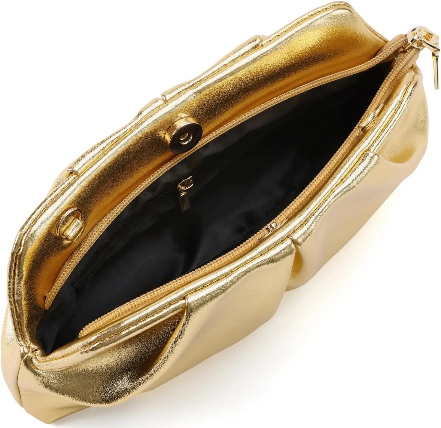 Women Clutch Bag Dressy Formal Handbag Pleated PU Clutch Purse Detachable Chain Crossbody Bag