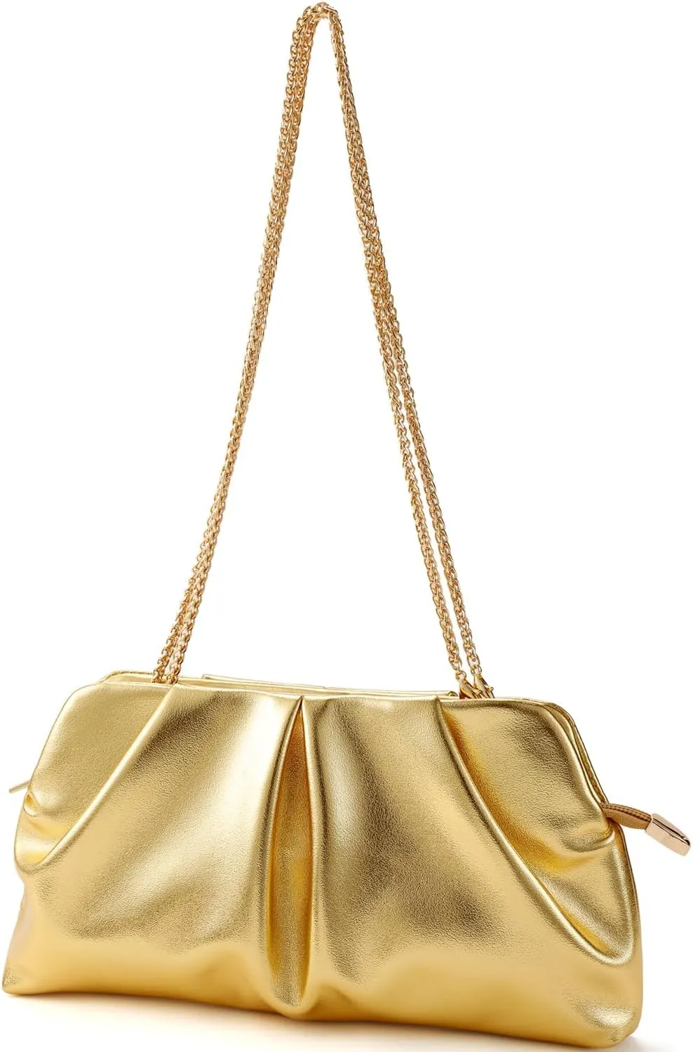 Women Clutch Bag Dressy Formal Handbag Pleated PU Clutch Purse Detachable Chain Crossbody Bag