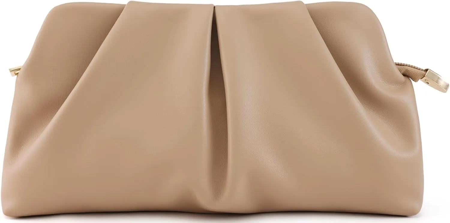 Women Clutch Bag Dressy Formal Handbag Pleated PU Clutch Purse Detachable Chain Crossbody Bag
