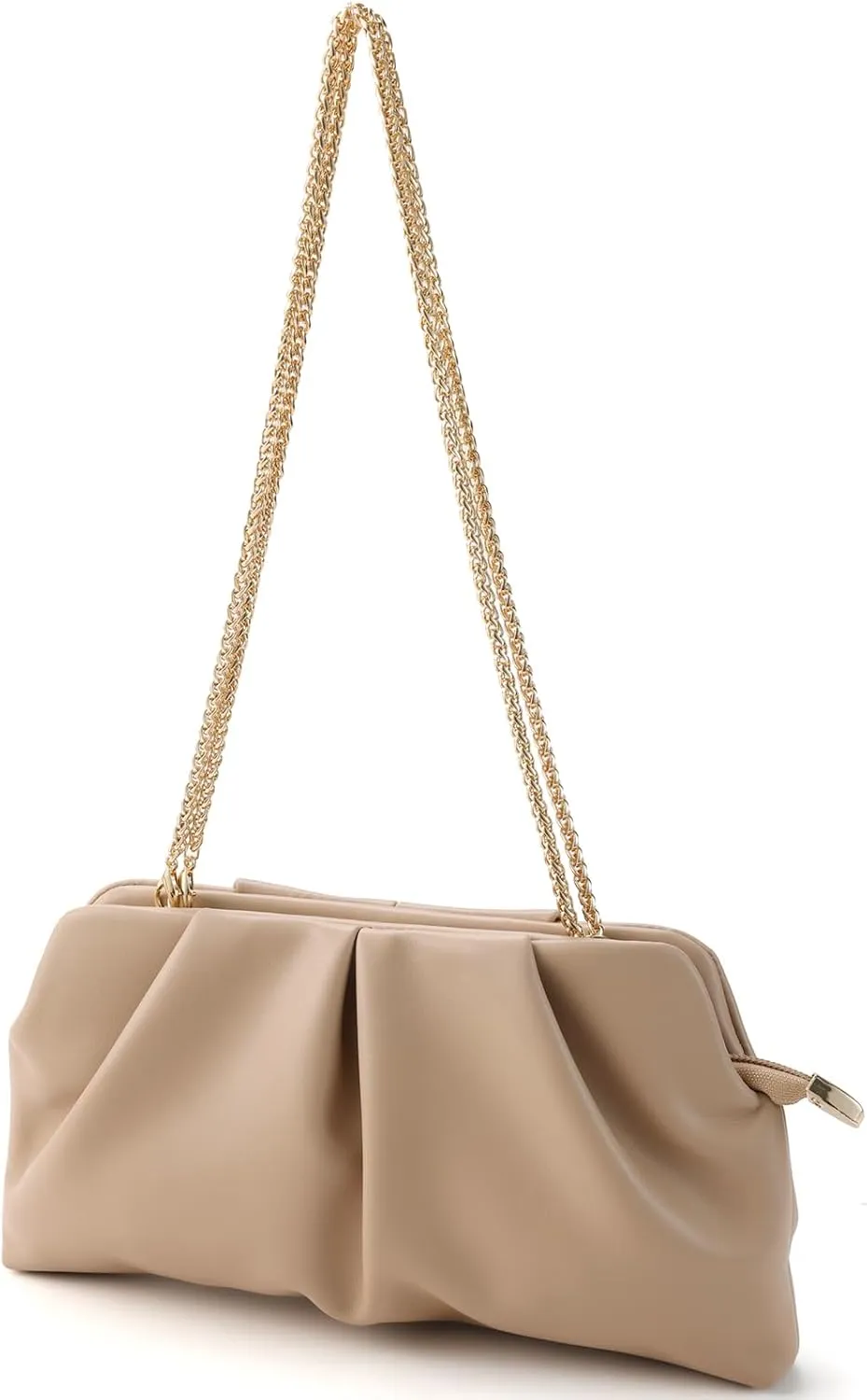 Women Clutch Bag Dressy Formal Handbag Pleated PU Clutch Purse Detachable Chain Crossbody Bag