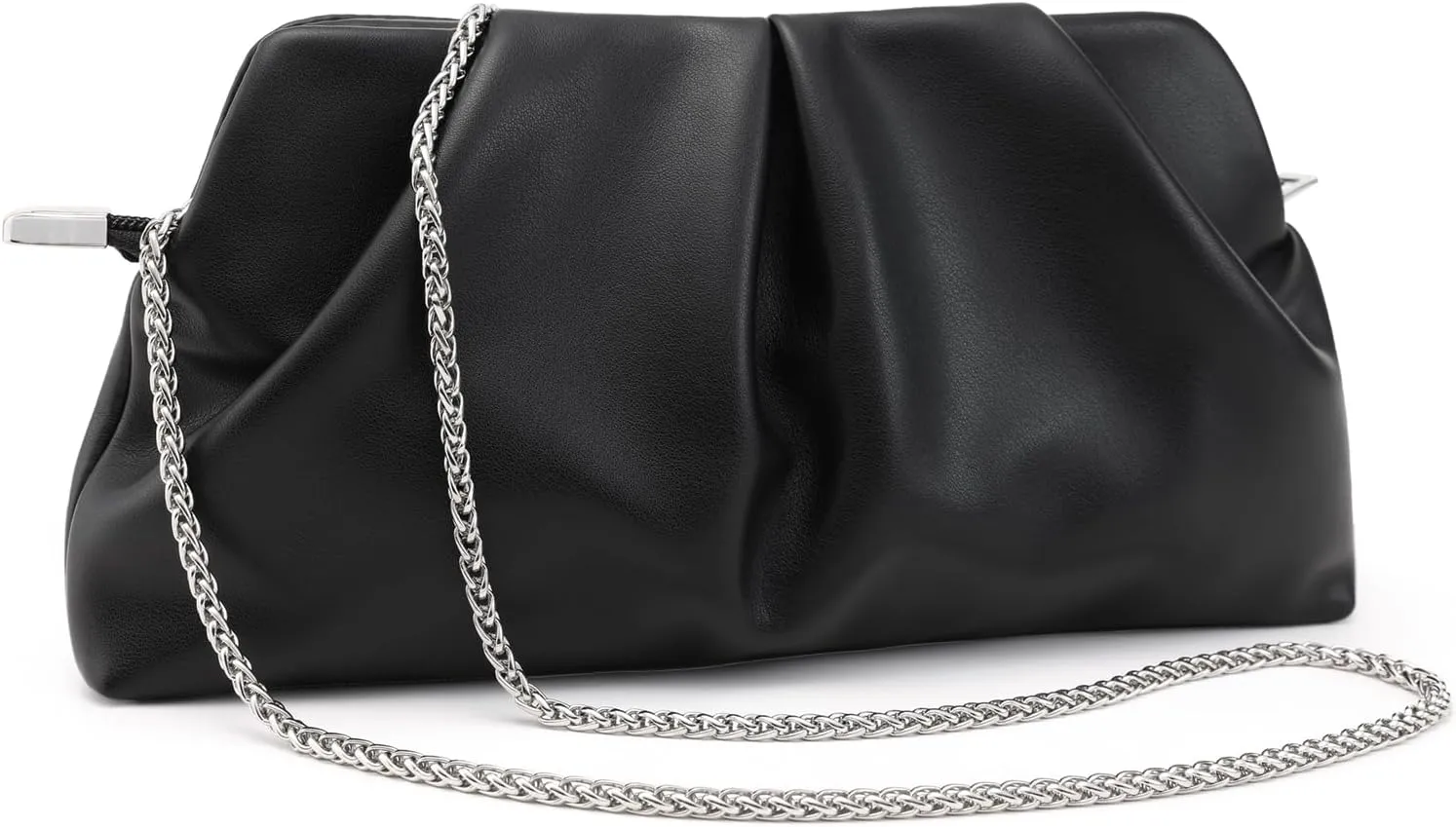 Women Clutch Bag Dressy Formal Handbag Pleated PU Clutch Purse Detachable Chain Crossbody Bag