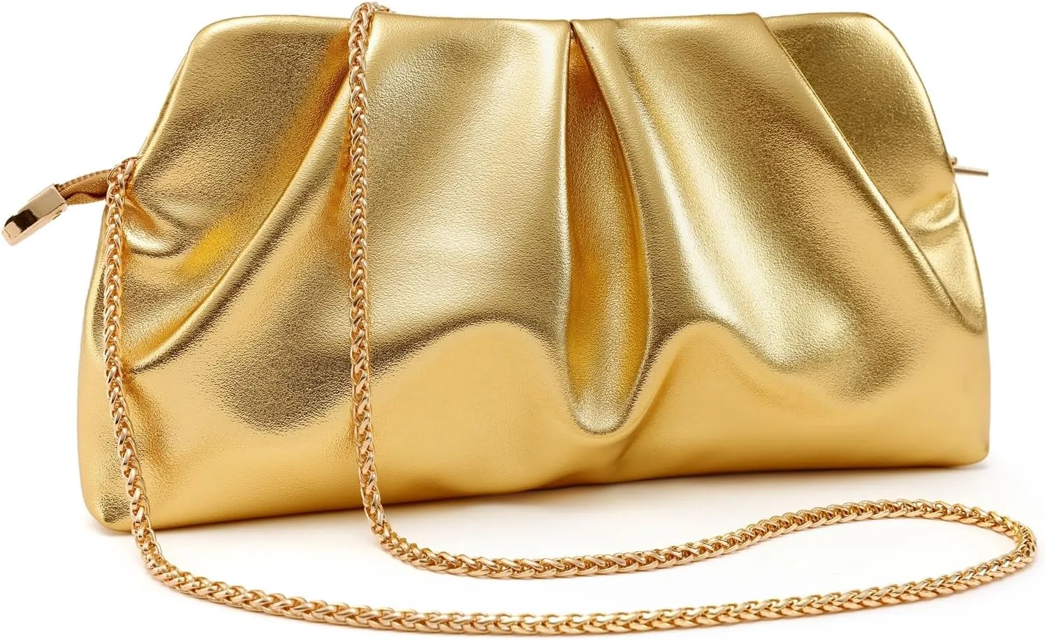 Women Clutch Bag Dressy Formal Handbag Pleated PU Clutch Purse Detachable Chain Crossbody Bag