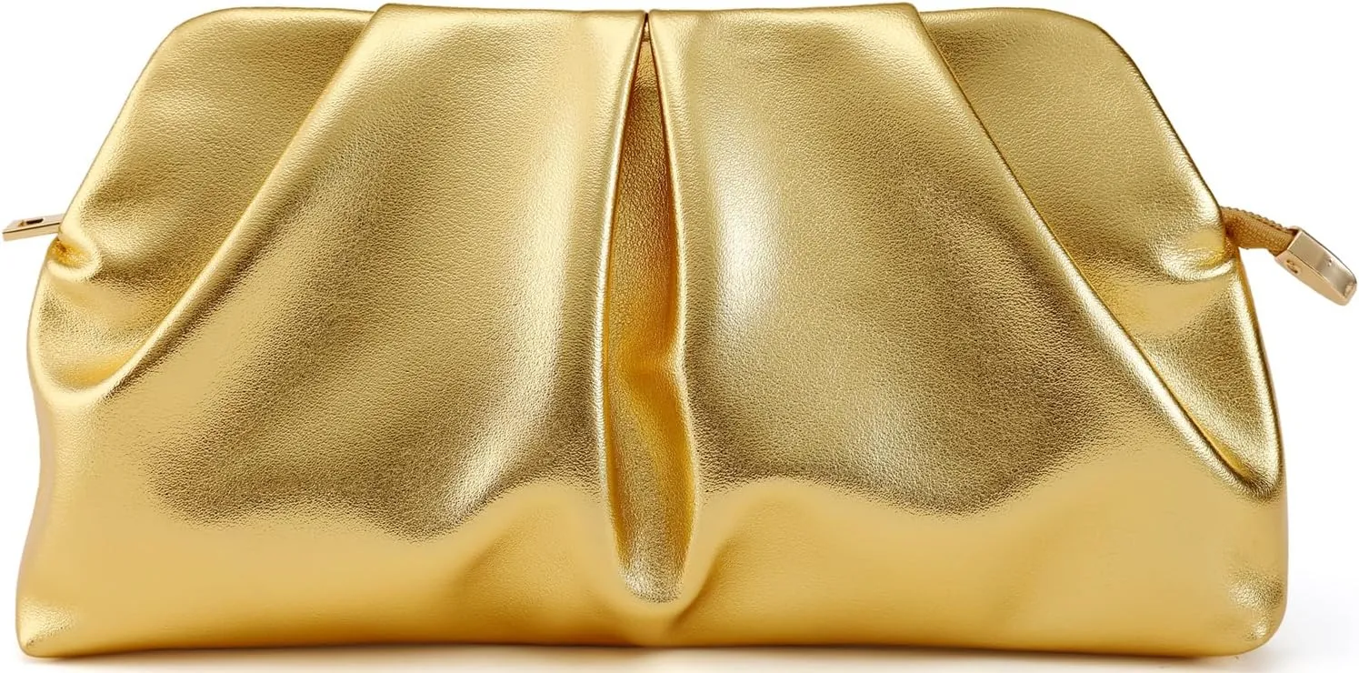 Women Clutch Bag Dressy Formal Handbag Pleated PU Clutch Purse Detachable Chain Crossbody Bag