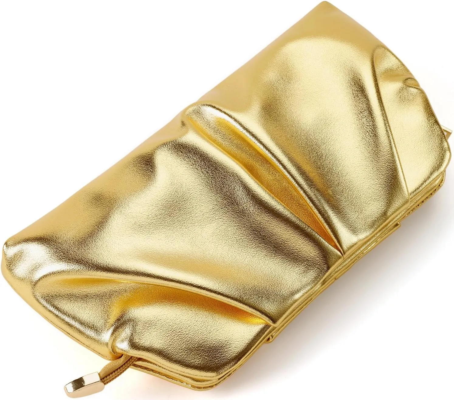 Women Clutch Bag Dressy Formal Handbag Pleated PU Clutch Purse Detachable Chain Crossbody Bag