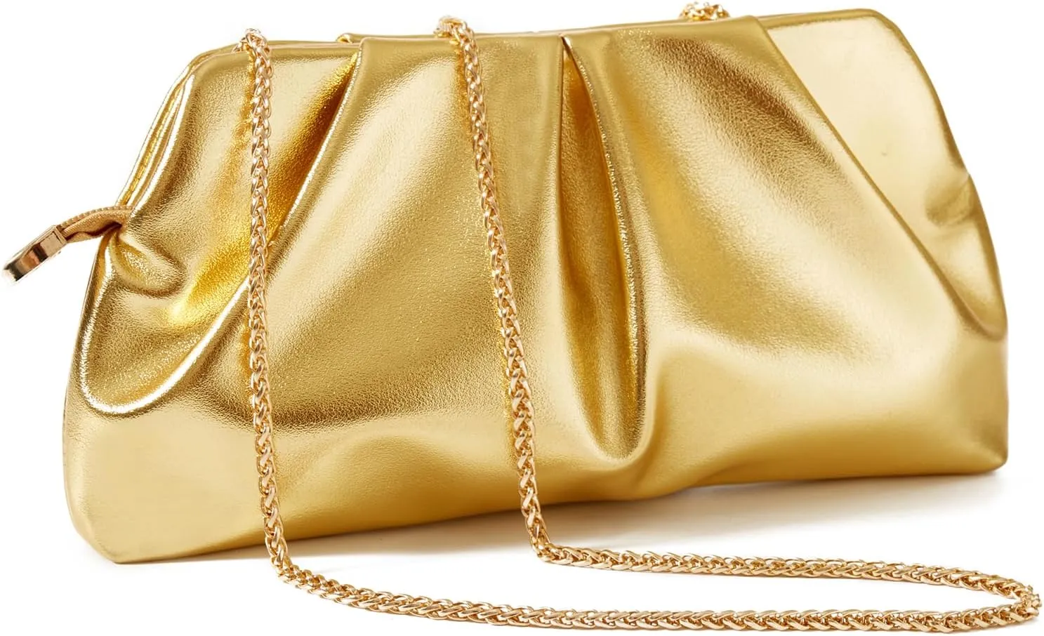 Women Clutch Bag Dressy Formal Handbag Pleated PU Clutch Purse Detachable Chain Crossbody Bag