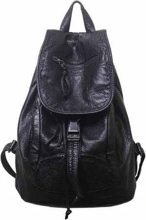 Women Hobo Drawstring Backpack Travel Daypack Satchel Soft Faux Leather Purse Shoulder Bags Black