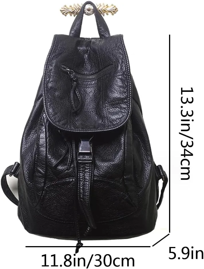 Women Hobo Drawstring Backpack Travel Daypack Satchel Soft Faux Leather Purse Shoulder Bags Black