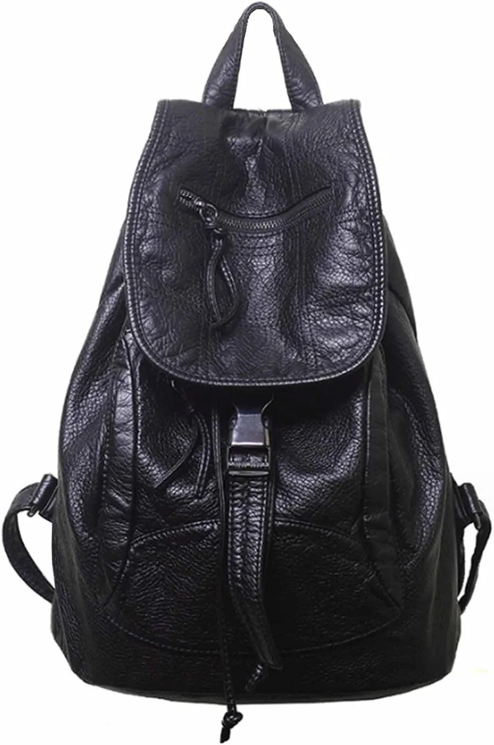 Women Hobo Drawstring Backpack Travel Daypack Satchel Soft Faux Leather Purse Shoulder Bags Black