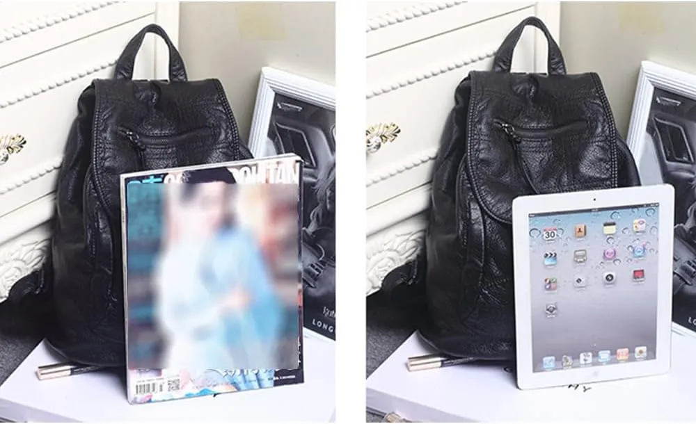 Women Hobo Drawstring Backpack Travel Daypack Satchel Soft Faux Leather Purse Shoulder Bags Black