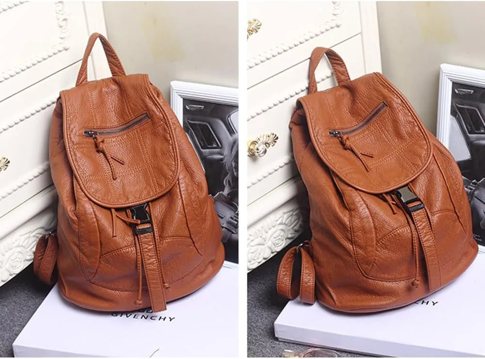 Women Hobo Drawstring Backpack Travel Daypack Satchel Soft Faux Leather Purse Shoulder Bags Brown