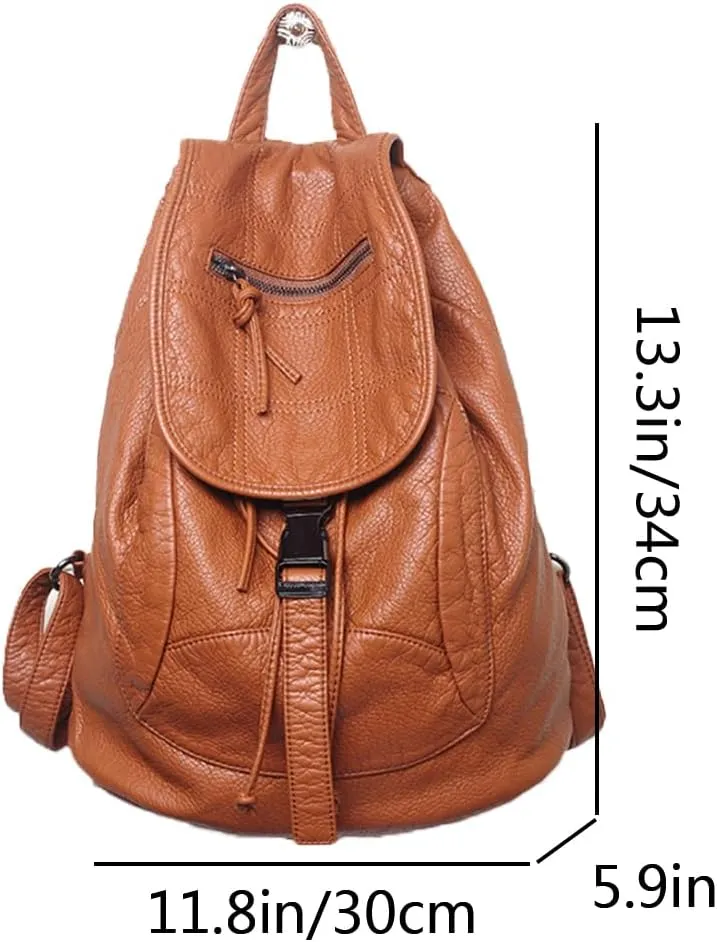 Women Hobo Drawstring Backpack Travel Daypack Satchel Soft Faux Leather Purse Shoulder Bags Brown