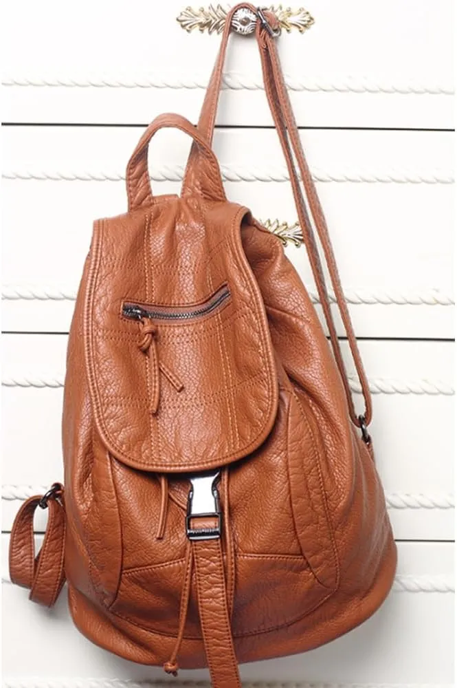 Women Hobo Drawstring Backpack Travel Daypack Satchel Soft Faux Leather Purse Shoulder Bags Brown